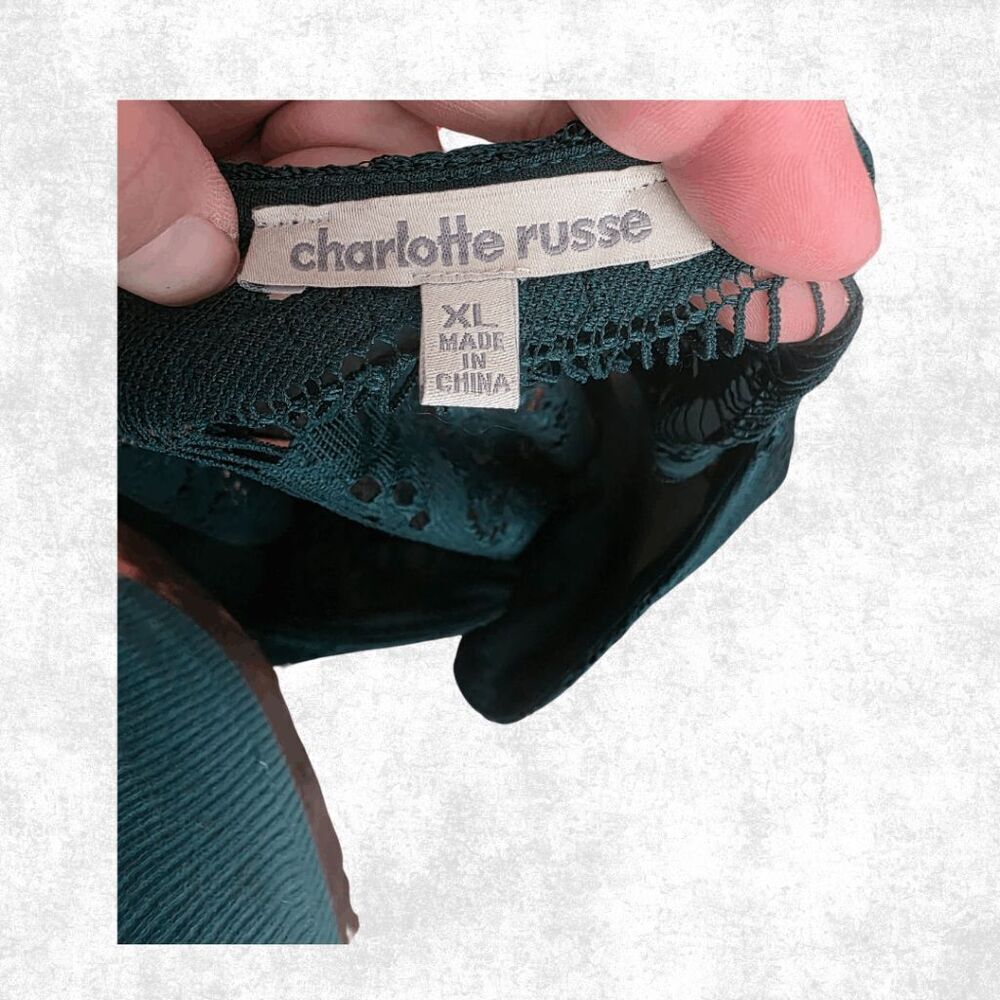 Charlotte Russe Teal Lace Romper – Size XL | Deep V Neck, Sleeveless - Picture 7 of 8